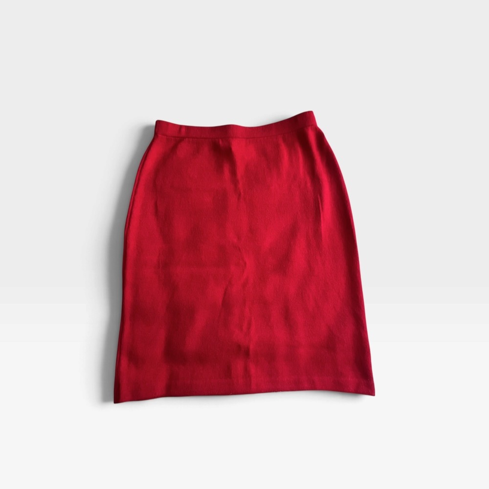 St. John Collection Santana Knit Skirt Red Wool Blend Pencil Size L SP16 GRP1